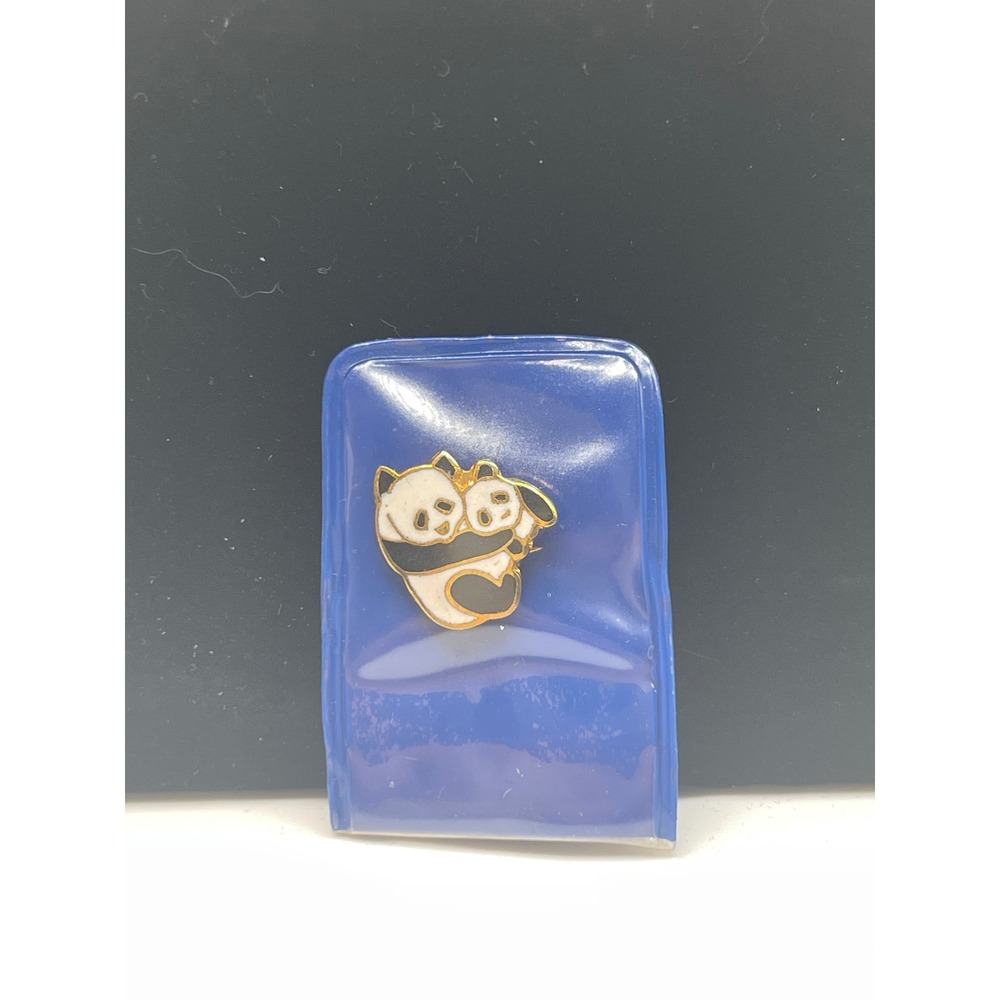 Vintage Panda Hugging Enamel Pin Gold Tone Animal Lapel Pin Black White